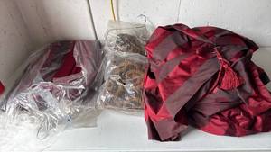 lot 5093 image: Red Striped Curtain Panel Set 96x144 - Retail $0