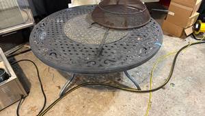 lot 5102 image: Outdoor Patio Furniture Set Round Fire Pit with 3 chairs  - Retail $0
