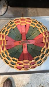 lot 5115 image: Longaberger Handmade Basket with Red and Green Woven Design - Retail $0