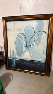 lot 5134 image: Framed Abstract Art Print Blue Circles Geometric Design - Retail $0