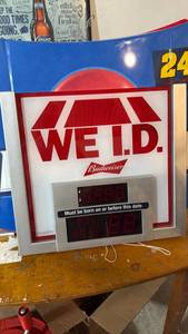lot 5149 image: Budweiser WE I.D. Age Verification Display Sign with Digital Clock - Retail $0