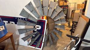 lot 5151 image: Decorative Metal Windmill Wall Art - Retail $0