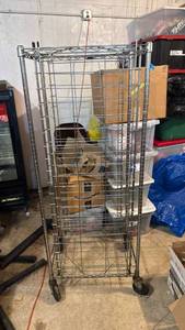 lot 5161 image: Chrome Wire Rolling Storage Cage Cart with Casters - Retail $0