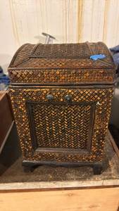 lot 5211 image: Woven Basket Trunk with Metal Straps and Handles - Retail $0