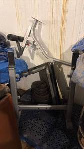 lot 5215 image: Weight rack station with barbell and weights  - Retail $0