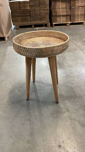 lot 3003 image: Round Rattan Side Table Natural Wood - Threshold Fully Assembled