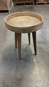 lot 3005 image: Round Rattan Side Table Natural Wood - Threshold Fully Assembled