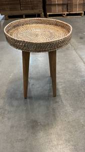 lot 3006 image: Round Rattan Side Table Natural Wood - Threshold Fully Assembled
