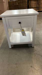 lot 3009 image: Room Essentials Nightstand White Finish Storage Drawer Open Shelf