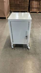 lot 3010 image: White Metal Storage Cabinet with Lock and Casters Single Door