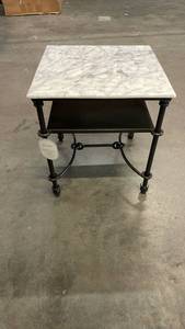 lot 3011 image: Metal and Marble Accent Table with Shelf White Carrara MarbleDark Bronze - Threshold designed with Studio McGee Fully Assembled