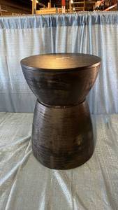 lot 3025 image: Dark Wood Pedestal Side Table Round Top Drum Shape