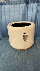 lot 3034 image: Round Upholstered Storage Ottoman Cream Boucle - Room Essentials