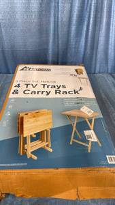 lot 3040 image: Peakform 5pc TV Tray Set Wood Natural