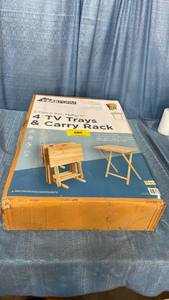 lot 3041 image: Peakform 5pc TV Tray Set Wood Natural