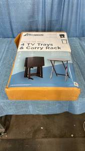lot 3043 image: Peakform 5pc TV Tray Set Wood Black