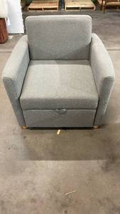 lot 3065 image: Gray Upholstered Armchair with Ottoman Pull-Out Bed