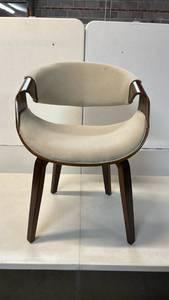 lot 8003 image: LumiSource Brand Curvo Chair in Walnut Wood and Cream Fabric