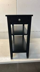 lot 8008 image: Black Nightstand with Drawer and 2 Open Shelves