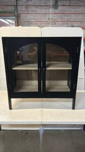lot 8012 image: Black Glass Door Cabinet 2-Shelf Display Storage