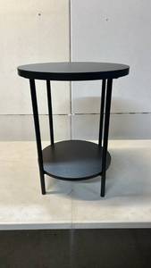 lot 8013 image: Black Round Side Table with Lower Shelf