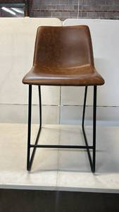 lot 8015 image: Threshold Brand Counter Height Bar Stool in Caramel Color with Black Metal Frame