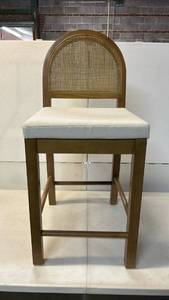 lot 8017 image: Counter Height Bar Stool with Caned Backrest and Upholstered Seat