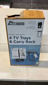 lot 8026 image: PEAKFORM 5 Piece Set - 4 TV Trays & Carry Rack in Black Color
