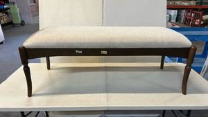 lot 8035 image: Upholstered Bench with Turned Legs and Cream Cushion Seat
