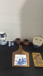 lot 1032 image: hand-carved wooden Dutch cookie or biscuit mold, salt and pepper shakers and more