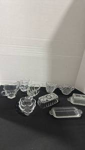 lot 1051 image: Glass creamer and sugar bowls, butter dish and more