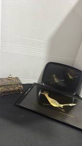 lot 1062 image: Couroc serving trays and trinket box