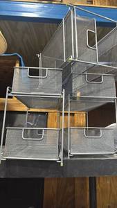 lot 1102 image: Metal Mesh Storage Organizer Baskets 2-Tier with Handles Lot of 3