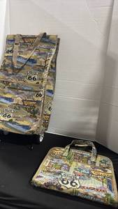 lot 1116 image: vintage Jade Route 66 tapestry rolling tote and toiletry bag