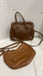 lot 1244 image: Ladies bags, leather handbag with crossbody strap and tan vinyl