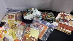 lot 1310 image: Fall towels, table cloth and paper napkins and more
