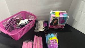 lot 1359 image: Hair Styling Tools Lot Conair Big Curls Bendable Rollers Foam Roller Set Clips Basket