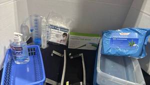lot 1361 image: Lot Purell Hand Sanitizer, N95 Face Masks, Disposable Protective Masks, Adult Washcloths