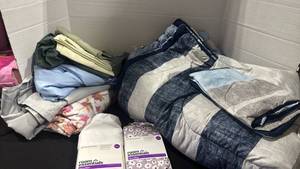 lot 1381 image: Twin size bedding including sheets, pillow cases and comforter