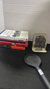 lot 1413 image: Books including an hour before daylight and showdown with magnifying glass and book ends