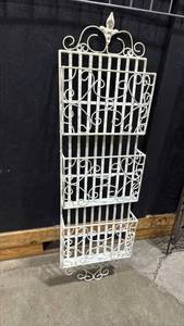lot 1420 image: Ornamental Wall-Mount Storage Rack with 3 Baskets and Scrollwork Design 47x13x4
