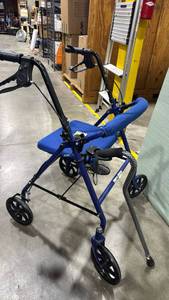 lot 1426 image: Blue 4-Wheel Rollator Walker with Seat and Brakes with cane