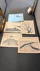 lot 1705 image: Unframed drawings 26 x 20 in each