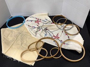 lot 1300 image: Embroidery Hoop Lot with Thread and more