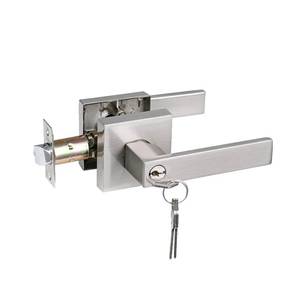 lot 61474 image: NEWBANG Keyed Entry Lever Lock for Exterior and Front Door Heavy Duty Lever Door Lock Handle Satin Nickel Finish