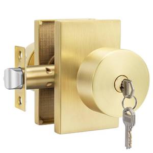 lot 62466 image: Goldenwarm Exterior Door Knob with Key, Zinc Alloy Brushed Gold Door Knob Exterior, Locking Doorknob with Lock and Key, Bedroom (1 Pack)