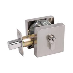 lot 62469 image: Probrico Square Single Cylinder Deadbolt Satin Nickel One Side Keyed Modern Contemporary Deadbolt Door Lock for Interior and Exterior, 1 Pack