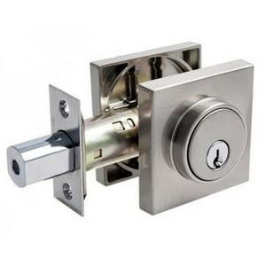 lot 62483 image: Pamex FDSP1 Square Low Profile Single Cylinder Deadbolt Grade 3 with KW1 Keyway  Satin Nickel
