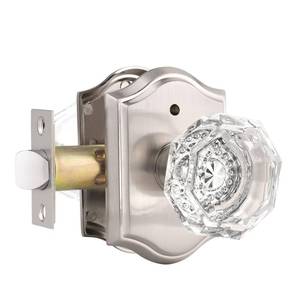 lot 62488 image: Gobrico 3 Pack Clear Crystal Privacy Door Knobs BedBath Keyless Door Handles Octagonal Diamond Glass Interior Door Hardware with Arched Rosette in Brushed Nickel