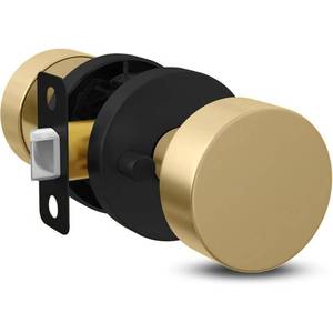 lot 62491 image: Buena Metal Satin Brass Entry HallCloset Deadbolt Door LockStyle Door Knob with Heavy Duty Interior Exterior 1-Pack